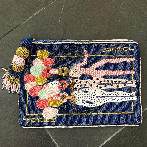 Anthropologie, beaded clutch purse, playing card joker design. - Picture 2 of 11